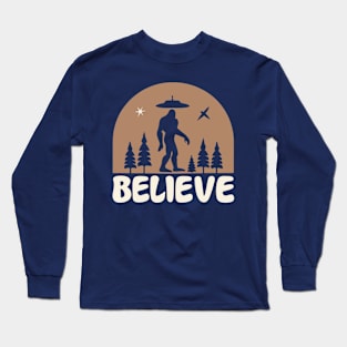 Believe UFO and Bigfoot Nature Design Long Sleeve T-Shirt